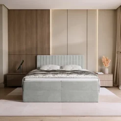 Łóżka Małżeńskie|Łóżka Ze Stelażem></noscript>BROMARKT Łóżko kontynentalne 160x200 cm z pojemnikiem szare DREAM