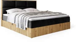 Łóżka Małżeńskie|Łóżka Ze Stelażem></noscript>BROMARKT Łóżko kontynentalne 180x200 cm z pojemnikiem na pościel LOFT dąb artisan