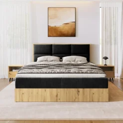 Łóżka Małżeńskie|Łóżka Ze Stelażem></noscript>BROMARKT Łóżko kontynentalne 180x200 cm z pojemnikiem na pościel LOFT dąb artisan