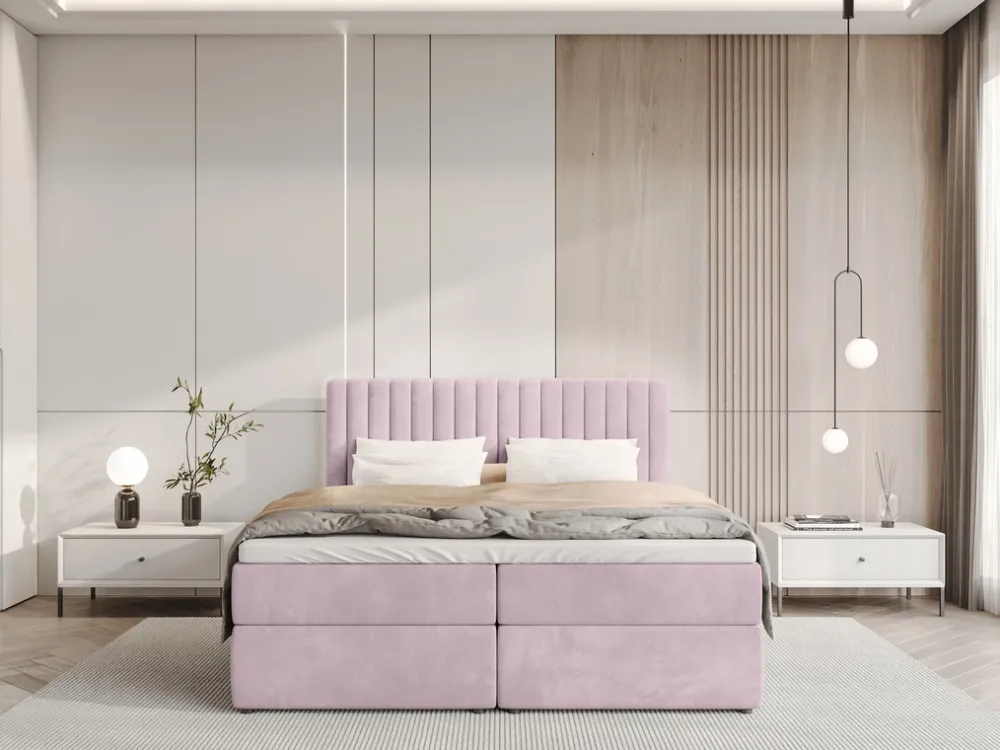 Łóżka Małżeńskie|Łóżka Ze Stelażem>BROMARKT Łóżko kontynentalne 160x200 cm z pojemnikiem na pościel DREAM pudrowy róż