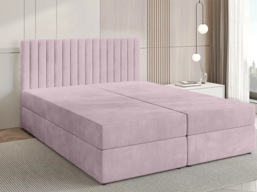 Łóżka Małżeńskie|Łóżka Ze Stelażem>BROMARKT Łóżko kontynentalne 160x200 cm z pojemnikiem na pościel DREAM pudrowy róż