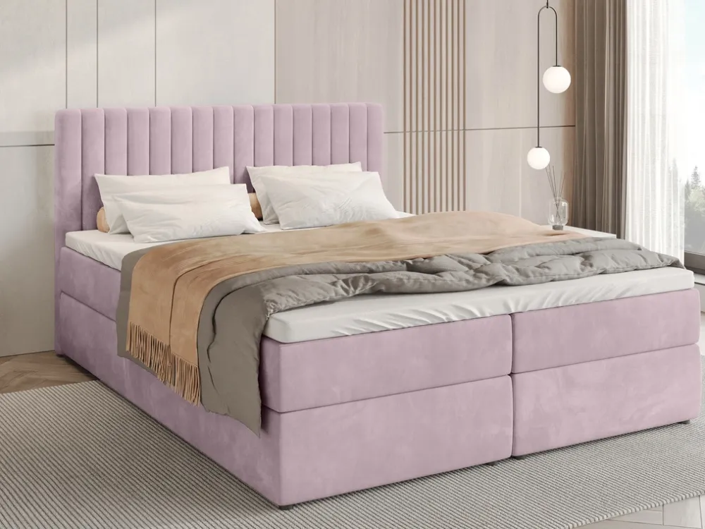 Łóżka Małżeńskie|Łóżka Ze Stelażem>BROMARKT Łóżko kontynentalne 160x200 cm z pojemnikiem na pościel DREAM pudrowy róż