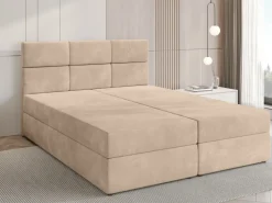 Łóżka Małżeńskie|Łóżka Ze Stelażem></noscript>BROMARKT Łóżko kontynentalne 160x200 cm z pojemnikiem na pościel BOSTON beż