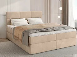 Łóżka Małżeńskie|Łóżka Ze Stelażem></noscript>BROMARKT Łóżko kontynentalne 160x200 cm z pojemnikiem na pościel BOSTON beż