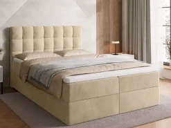 Meble Młodzieżowe|Łóżka Młodzieżowe></noscript>BROMARKT Łóżko kontynentalne 140x200 cm z pojemnikiem i materacem DETROIT beż