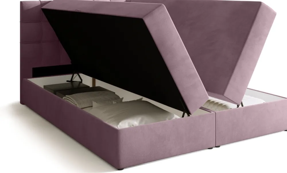 Łóżka Małżeńskie|Łóżka Ze Stelażem>BROMARKT Łóżko kontynentalne 160x200 cm z pojemnikiem DETROIT pudrowy róż