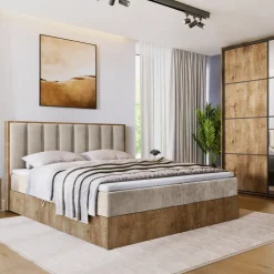 Łóżka Małżeńskie|Łóżka Ze Stelażem>BROMARKT Łóżko kontynentalne 180x200 do sypialni LOFT II z pojemnikiem dąb lefkas