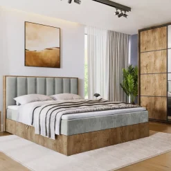 Łóżka Małżeńskie|Łóżka Ze Stelażem>BROMARKT Łóżko kontynentalne 160x200 do sypialni LOFT II z pojemnikiem dąb lefkas