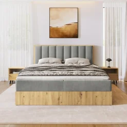 Łóżka Małżeńskie|Łóżka Ze Stelażem></noscript>BROMARKT Łóżko kontynentalne 160x200 do sypialni LOFT II z pojemnikiem dąb artisan