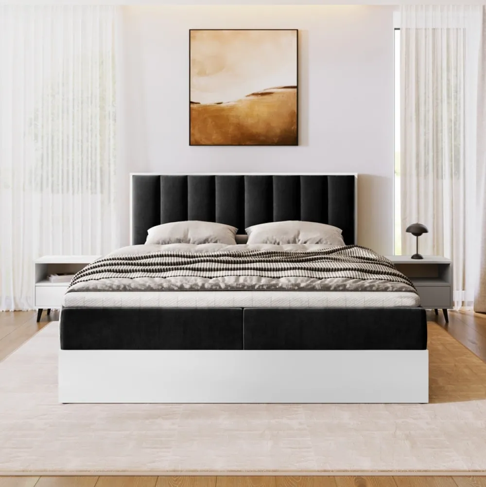 Łóżka Małżeńskie|Łóżka Ze Stelażem>BROMARKT Łóżko kontynentalne 160x200 do sypialni LOFT II z pojemnikiem biały