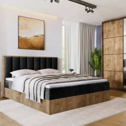 Łóżka Małżeńskie|Łóżka Ze Stelażem>BROMARKT Łóżko kontynentalne 160x200 do sypialni LOFT II z pojemnikiem dąb lefkas