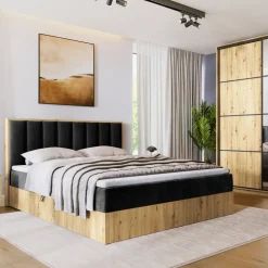 Łóżka Ze Stelażem|Łóżka Z Zagłówkiem>BROMARKT Łóżko kontynentalne 160x200 do sypialni LOFT II z pojemnikiem dąb artisan