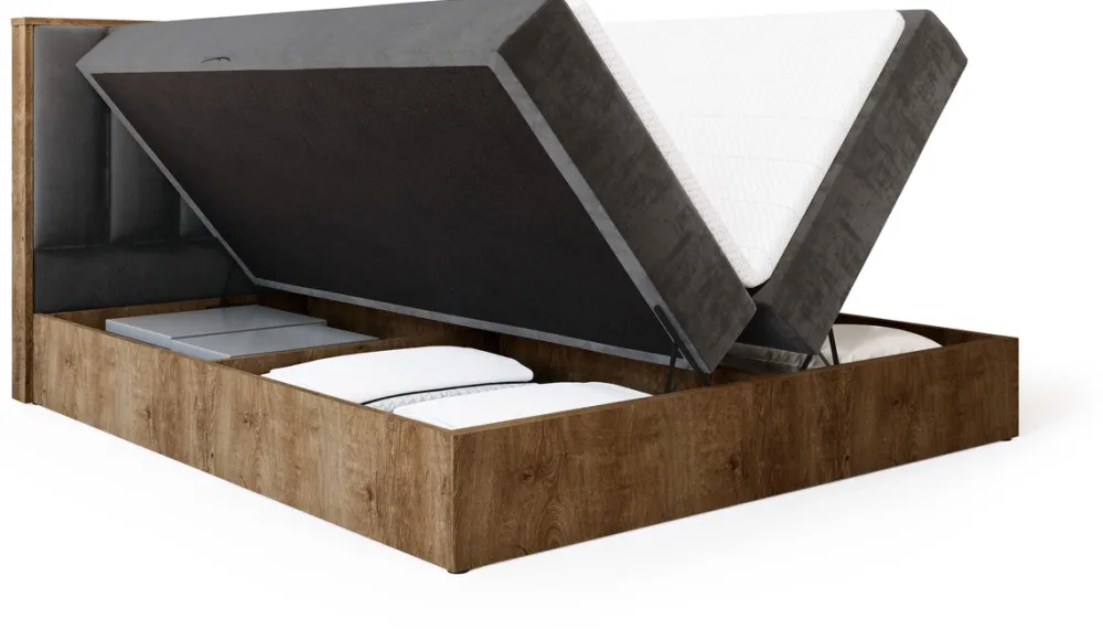 Łóżka Małżeńskie|Łóżka Z Pojemnikiem>BROMARKT Łóżko kontynentalne 160x200 do sypialni LOFT II z pojemnikiem dąb lefkas