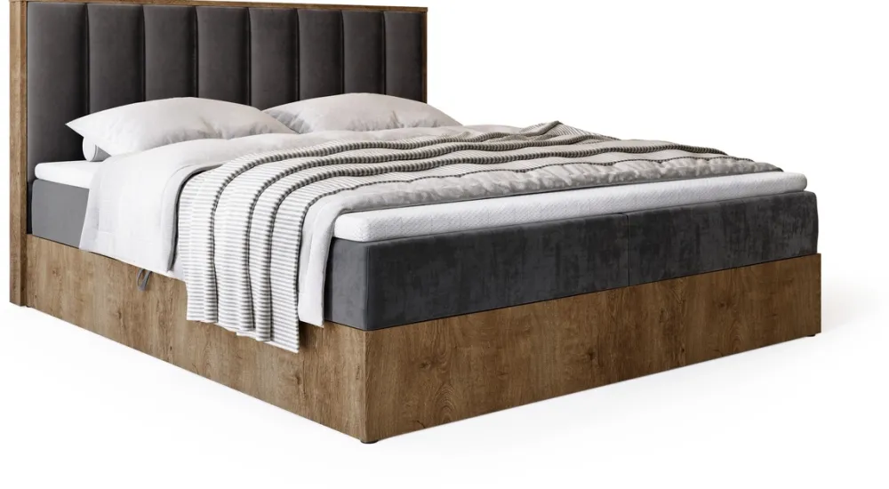 Łóżka Małżeńskie|Łóżka Z Pojemnikiem>BROMARKT Łóżko kontynentalne 160x200 do sypialni LOFT II z pojemnikiem dąb lefkas