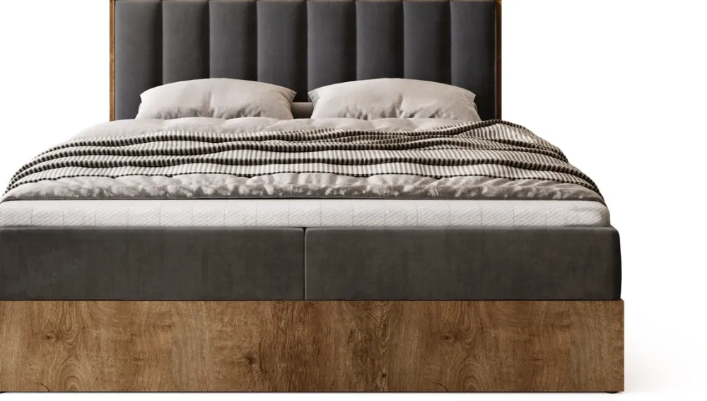 Łóżka Małżeńskie|Łóżka Z Pojemnikiem>BROMARKT Łóżko kontynentalne 160x200 do sypialni LOFT II z pojemnikiem dąb lefkas