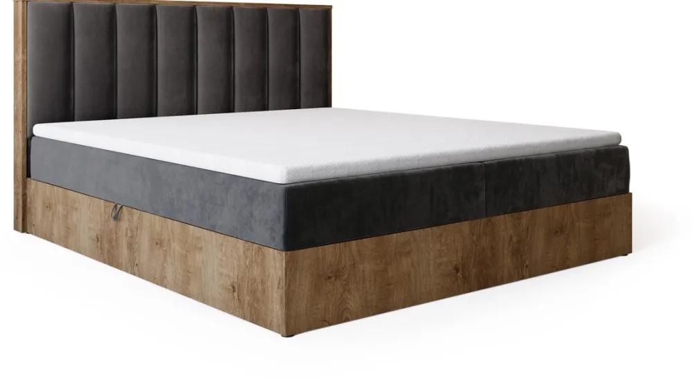 Łóżka Małżeńskie|Łóżka Z Pojemnikiem>BROMARKT Łóżko kontynentalne 160x200 do sypialni LOFT II z pojemnikiem dąb lefkas