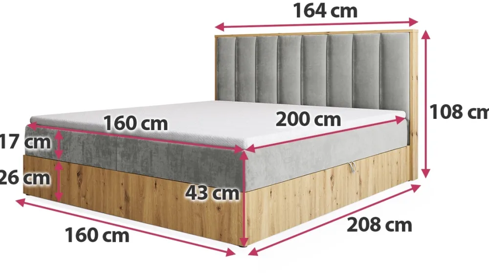 Łóżka Małżeńskie|Łóżka Z Pojemnikiem>BROMARKT Łóżko kontynentalne 160x200 do sypialni LOFT II z pojemnikiem dąb lefkas