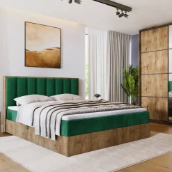 Łóżka Małżeńskie|Łóżka Ze Stelażem>BROMARKT Łóżko kontynentalne 160x200 do sypialni LOFT II z pojemnikiem dąb lefkas