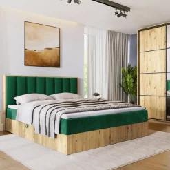 Łóżka Małżeńskie|Łóżka Ze Stelażem>BROMARKT Łóżko kontynentalne 180x200 do sypialni LOFT II z pojemnikiem dąb artisan