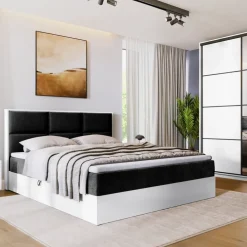 Łóżka Małżeńskie|Łóżka Ze Stelażem>BROMARKT Łóżko kontynentalne z pojemnikiem na pościel 180x200 cm LOFT biały