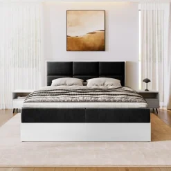 Łóżka Małżeńskie|Łóżka Ze Stelażem></noscript>BROMARKT Łóżko kontynentalne z pojemnikiem na pościel 180x200 cm LOFT biały