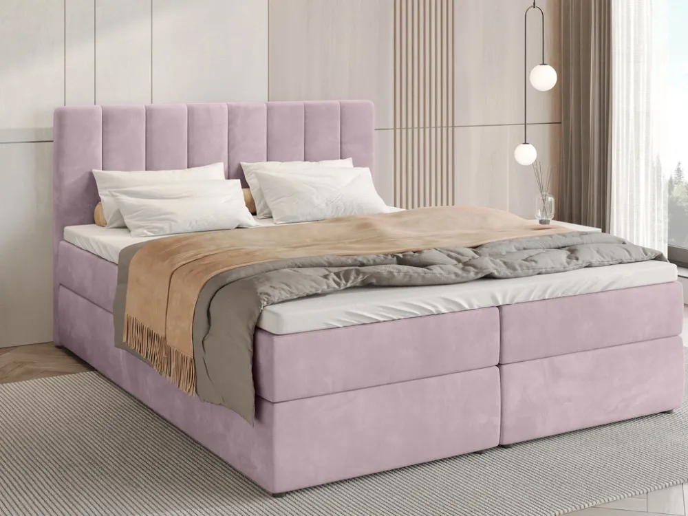 Łóżka Małżeńskie|Łóżka Ze Stelażem>BROMARKT Łóżko kontynentalne z pojemnikiem na pościel 180x200 cm DENVER pudrowy róż