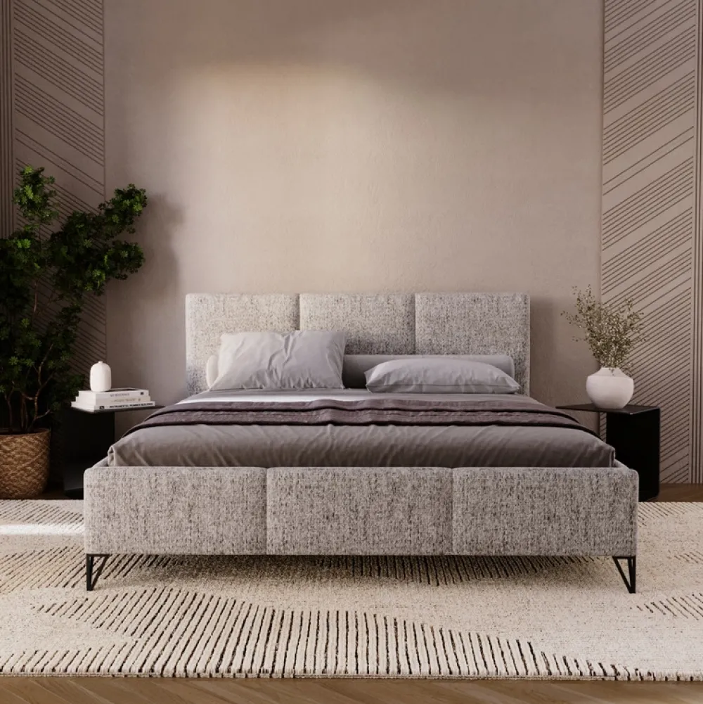 Łóżka Kontynentalne|Łóżka Małżeńskie>UNISTYL MEBLE Łóżko sypialniane LORIO 200x200 cm z pojemnikiem na pościel niebieskie