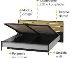 Łóżka Małżeńskie|Łóżka Ze Stelażem></noscript>lenart. Łóżko sypialniane 180x200 cm z pojemnikiem i podświetleniem LED GRIS