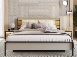 Łóżka Małżeńskie|Łóżka Ze Stelażem></noscript>lenart. Łóżko sypialniane 180x200 cm z pojemnikiem i podświetleniem LED GRIS