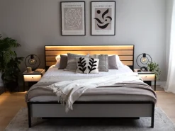 Łóżka Małżeńskie|Łóżka Ze Stelażem></noscript>lenart. Łóżko sypialniane 180x200 cm z pojemnikiem i podświetleniem LED GRIS