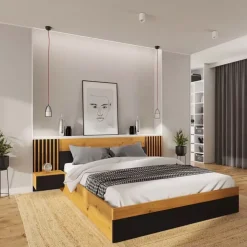 Łóżka Z Zagłówkiem|Łóżka Nowoczesne>Meblohand Łóżko sypialniane 180x200 z szafkami nocnymi NELGARI