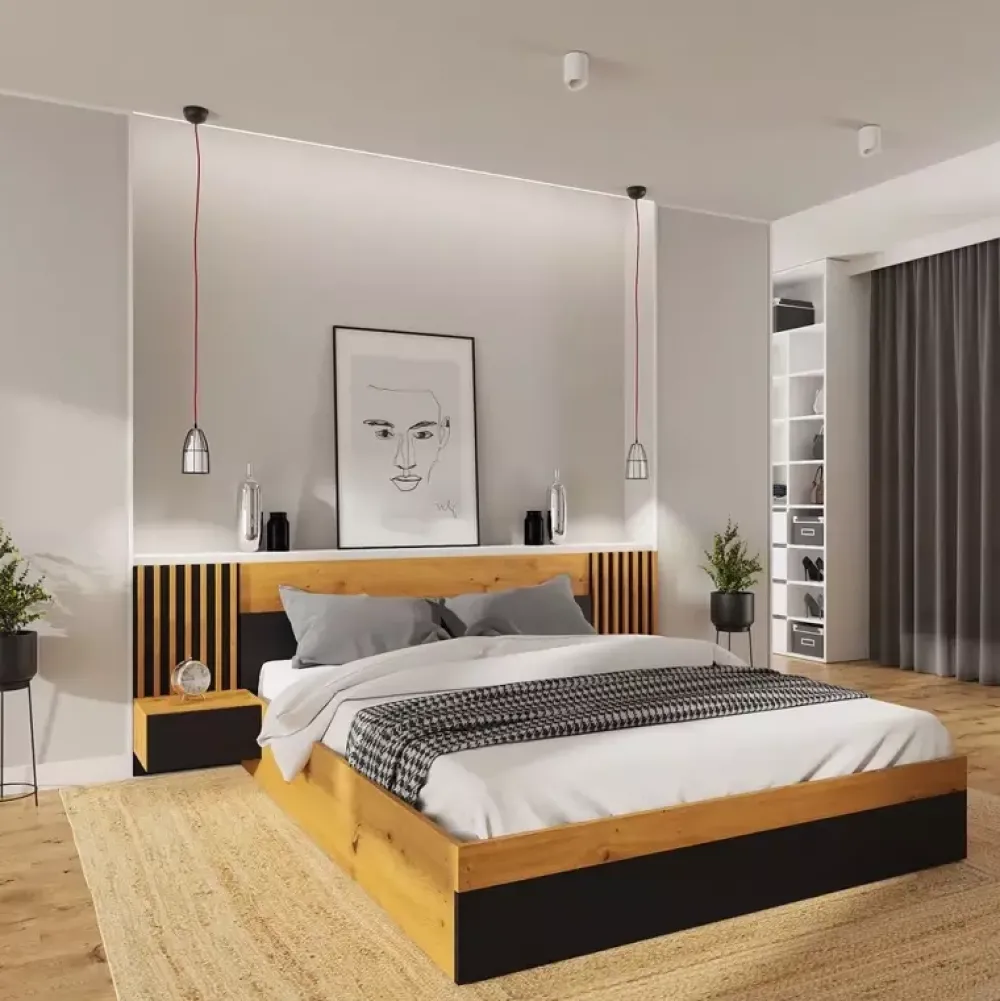 Łóżka Z Zagłówkiem|Łóżka Loftowe>Meblohand Łóżko sypialniane 180x200 z zagłówkiem NELGARI