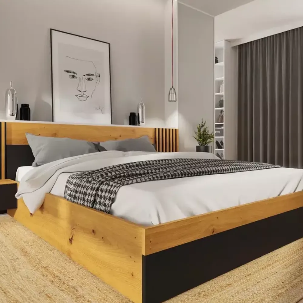 Łóżka Z Zagłówkiem|Łóżka Loftowe>Meblohand Łóżko sypialniane 180x200 z zagłówkiem NELGARI