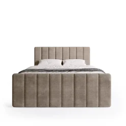 Łóżka Małżeńskie|Łóżka Ze Stelażem></noscript>BROMARKT Łóżko sztruksowe 180x200 cm kontynentalne do sypialni z pojemnikiem DENVER DUO beż