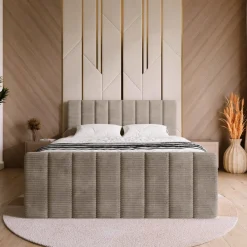 Łóżka Małżeńskie|Łóżka Ze Stelażem></noscript>BROMARKT Łóżko sztruksowe 160x200 cm tapicerowane do sypialni z pojemnikiem DENVER DUO beż