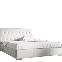 Łóżka Białe|Łóżka Glamour>Gruszka Łóżko tapicerowane 180x200 biała ekoskóra NANKIN