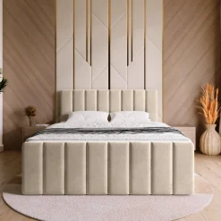 Łóżka Małżeńskie|Łóżka Ze Stelażem></noscript>BROMARKT Łóżko tapicerowane 160x200 cm z pojemnikiem DENVER DUO beż