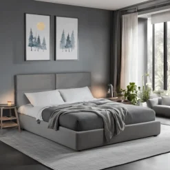 Łóżka Ze Stelażem|Łóżka Na Nóżkach>MEBEL ELITE Łóżko tapicerowane 160x200 dwuosobowe TAVONE szare