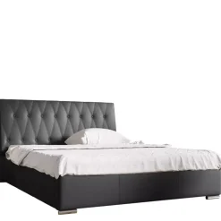 Łóżka Czarne|Łóżka Glamour>Gruszka Łóżko tapicerowane z czarnej ekoskóry 200x200 NANKIN