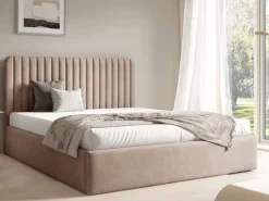 Łóżka Małżeńskie|Łóżka Ze Stelażem>Gruszka Łóżko 180x200 cm z pojemnikiem do sypialni BELIVO tapicerowane beżowe