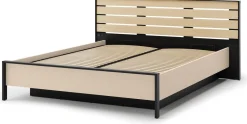 Łóżka Małżeńskie|Łóżka Ze Stelażem>lenart. Łóżko 180x200 do sypialni z pojemnikiem beżowe z oświetleniem ENNA