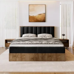 Meble Młodzieżowe|Łóżka Młodzieżowe></noscript>BROMARKT Łóżko 140x200 kontynentalne do sypialni LOFT II z pojemnikiem dąb lefkas