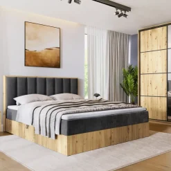 Meble Młodzieżowe|Łóżka Młodzieżowe>BROMARKT Łóżko 140x200 kontynentalne do sypialni LOFT II z pojemnikiem dąb artisan