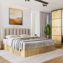 Meble Młodzieżowe|Łóżka Młodzieżowe>BROMARKT Łóżko 140x200 kontynentalne do sypialni LOFT II z pojemnikiem dąb artisan