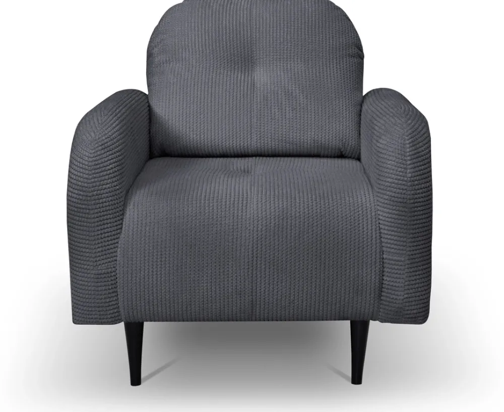 Fotele>LASKI Komfortowy szary fotel sztruksowy do salonu OBLAK