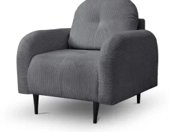 Fotele>LASKI Komfortowy szary fotel sztruksowy do salonu OBLAK