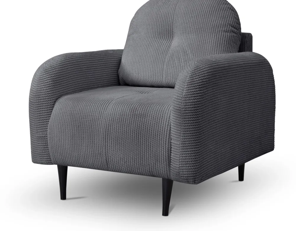 Fotele>LASKI Komfortowy szary fotel sztruksowy do salonu OBLAK