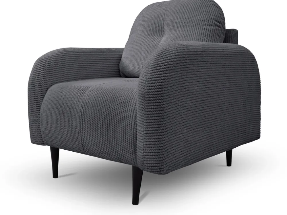 Fotele>LASKI Komfortowy szary fotel sztruksowy do salonu OBLAK