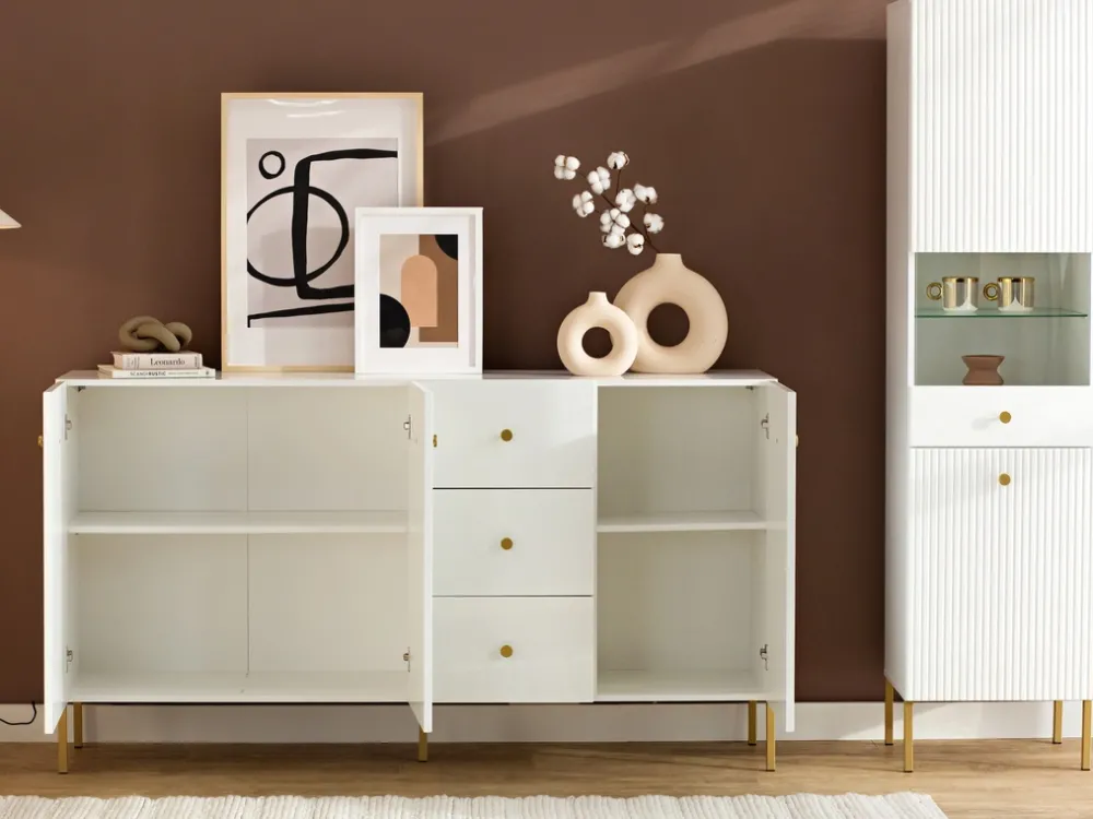 Komody>INTER MEBLE Komoda 178 cm do salonu z szufladami trzydrzwiowa VALTEO biały