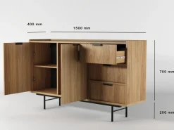 Zestawy Mebli Do Salonu|Komody></noscript>KAROL MEBLE Komoda 150 cm do salonu z szufladami ELVIO hikora naturalna